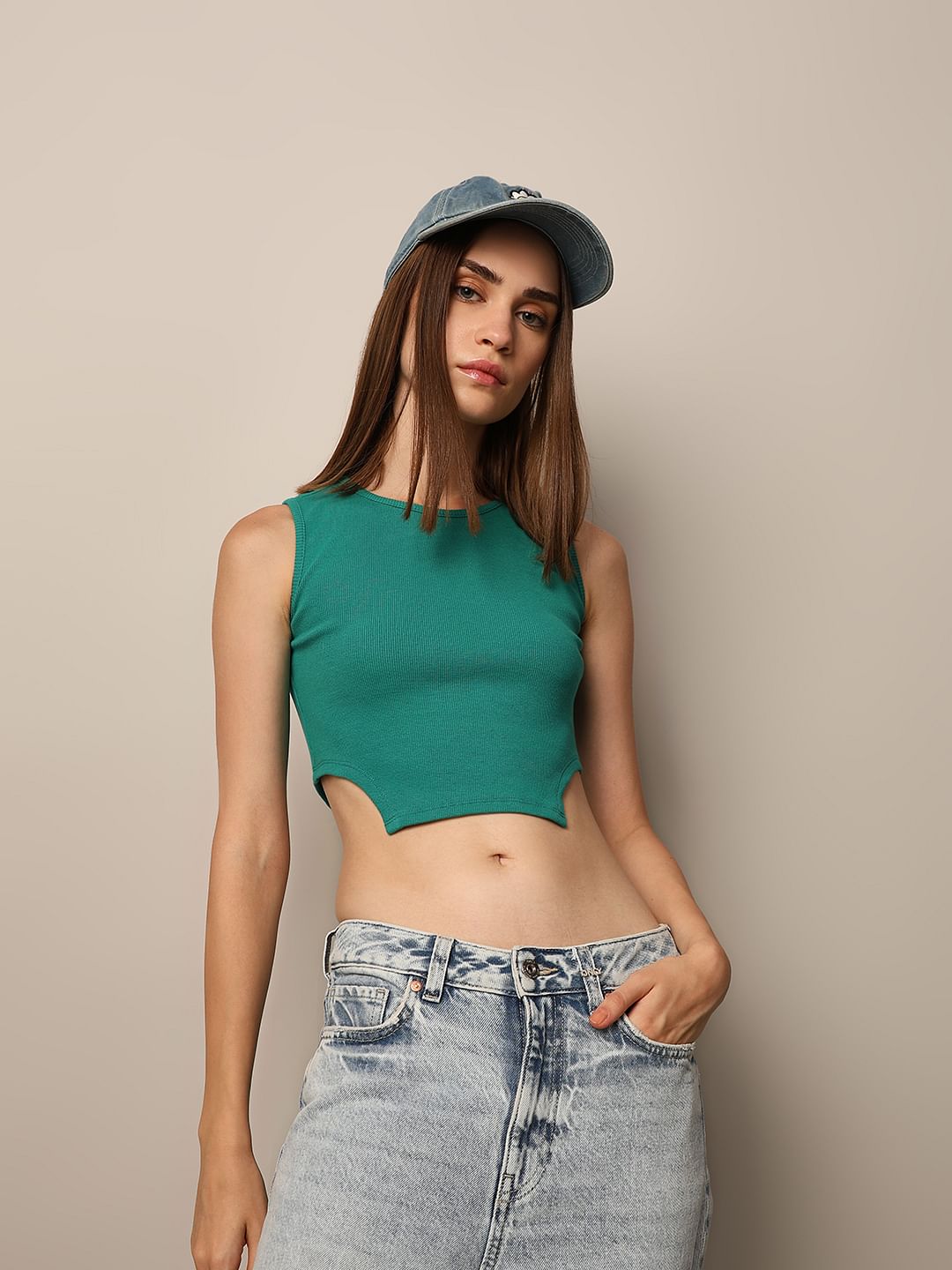Green Stripe Slvless Top main image 1