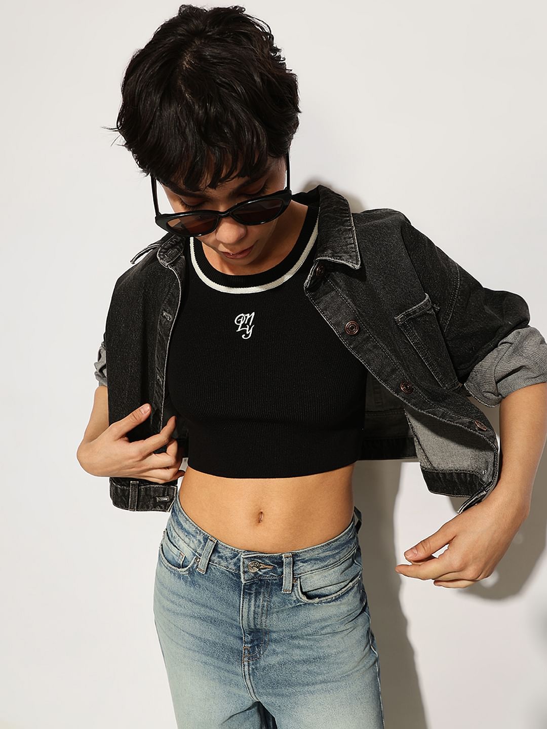 DEJ-WB4CM1035TE BLACK KNIT BELT TOP main image 1