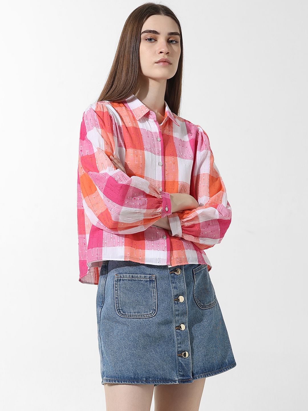 Pink Check Print Shirt