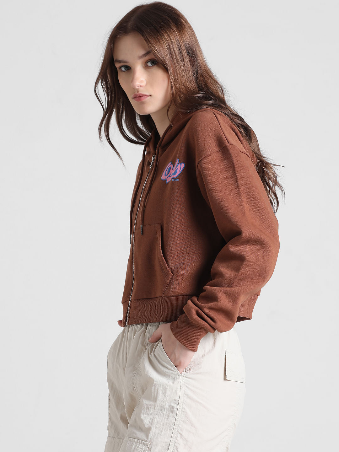 French Terry Oversized Zip Up Brown Hoodie Oversized Zip Hoodie