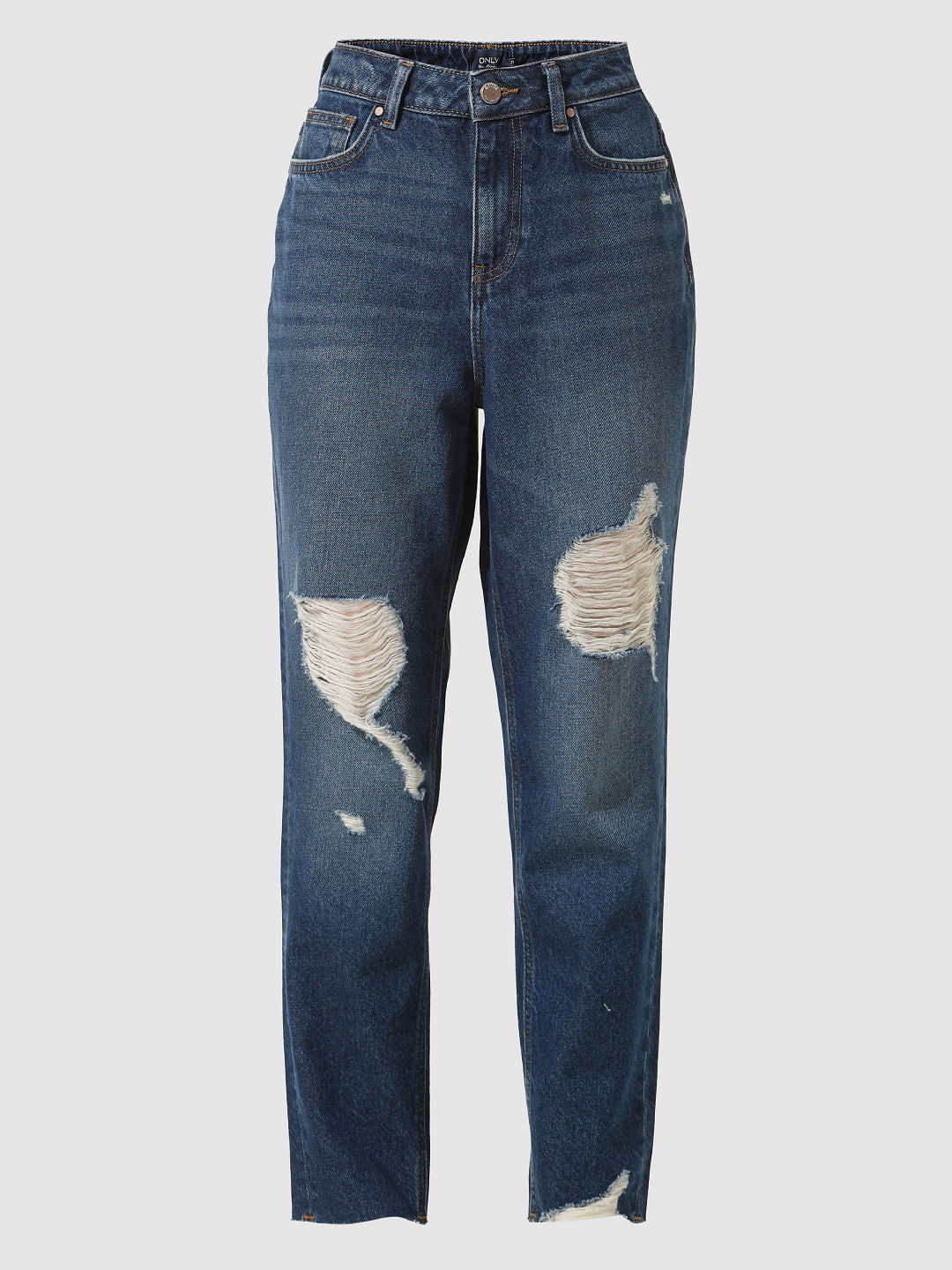 Dark Blue Distressed Mom Jeans