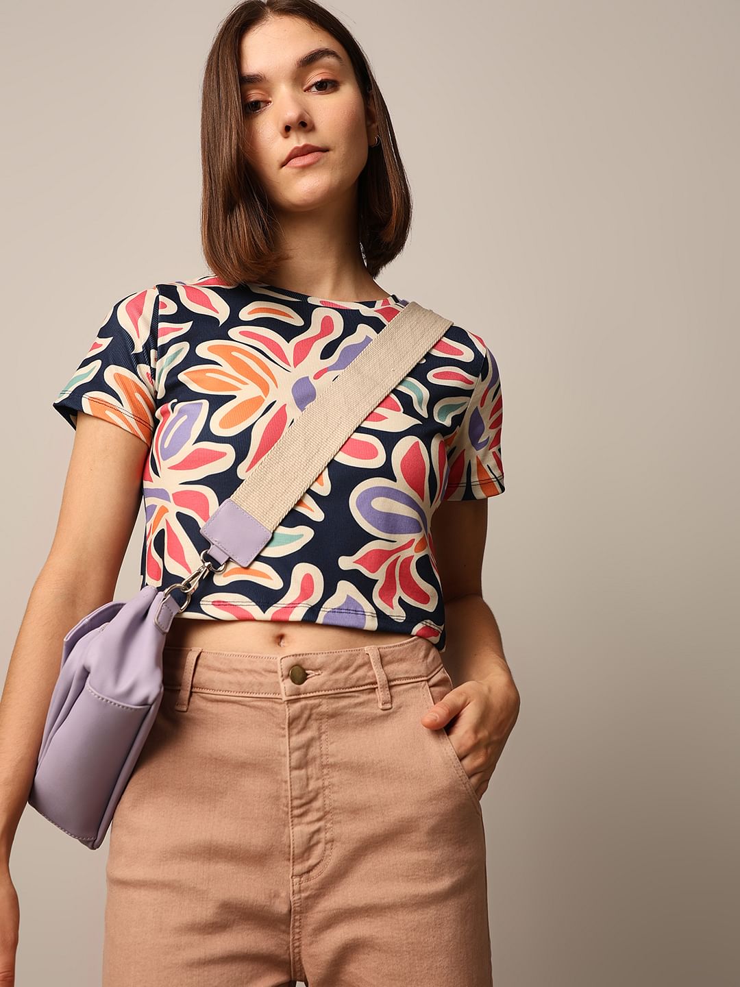 BLUE FLORAL PRINT T-SHIRT