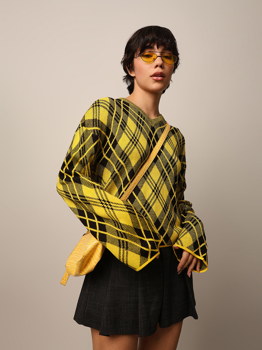 YELLOW JACQUARD PULLOVER