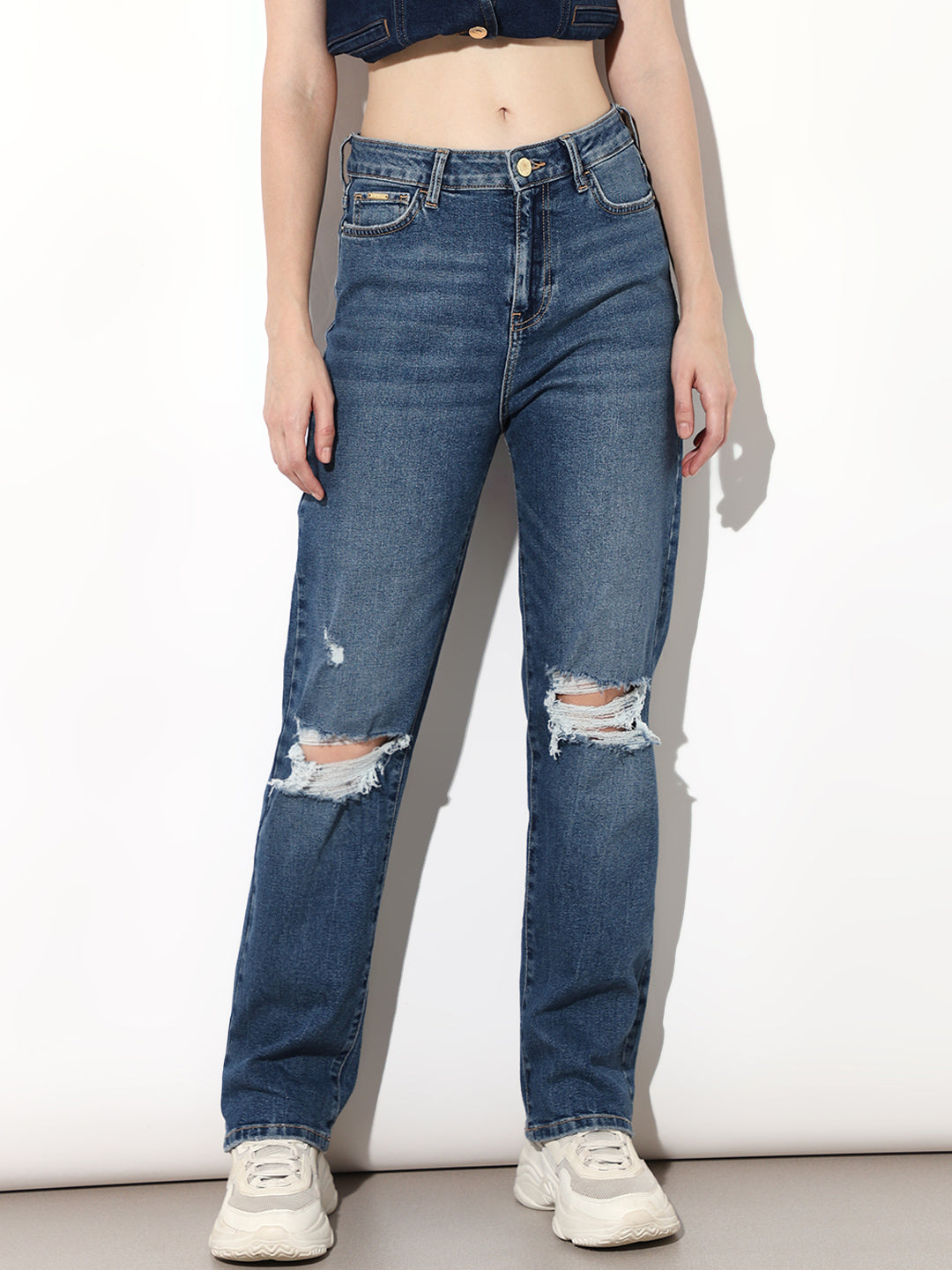 Blue High Rise Skater Fit Jeans