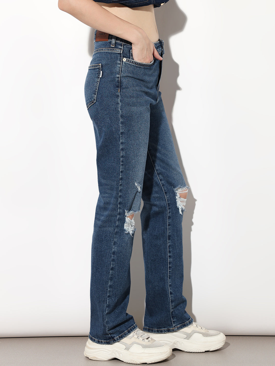 Dark Blue High Rise Straight Fit Jeans