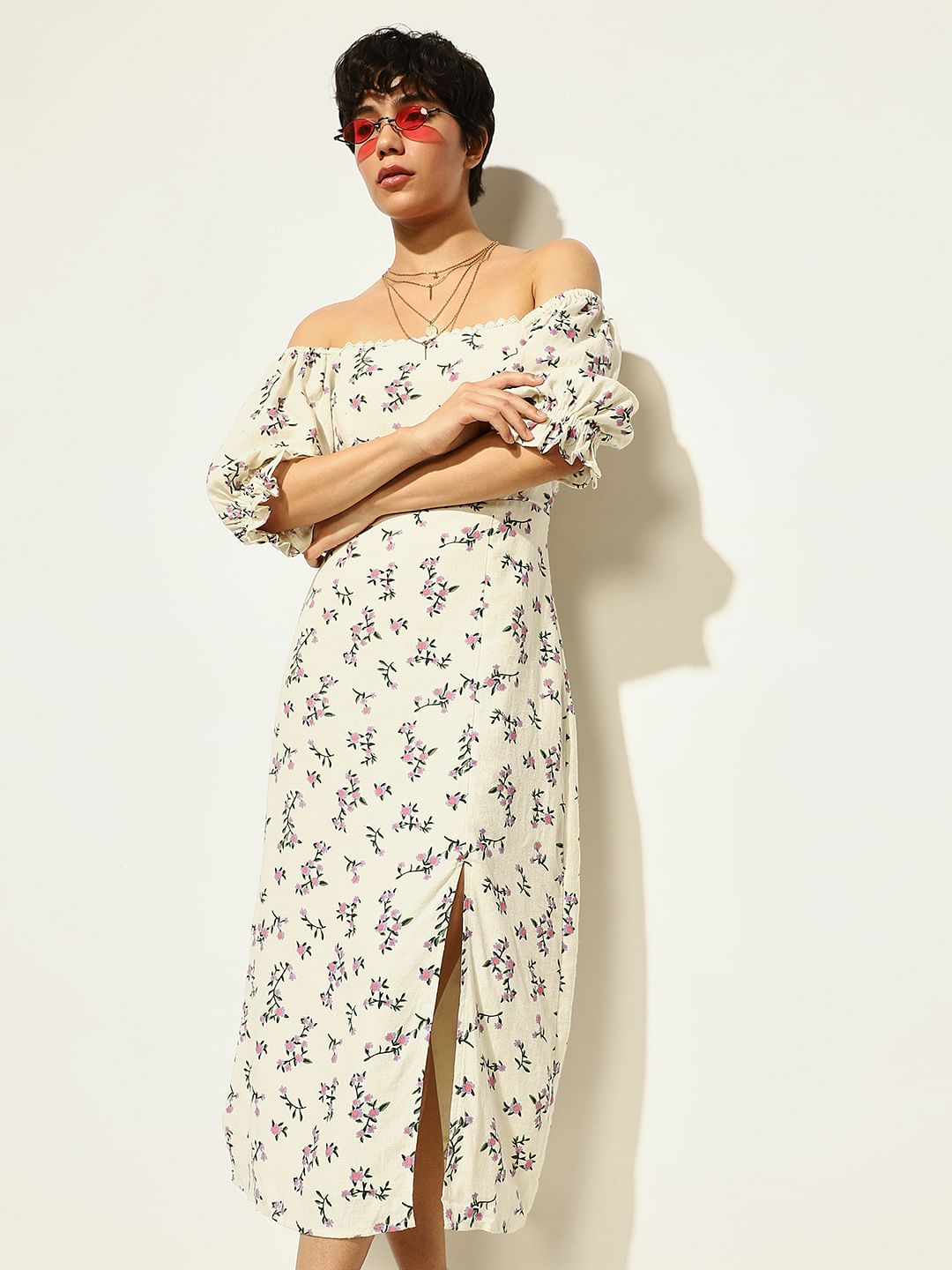 White Floral Midi Dress