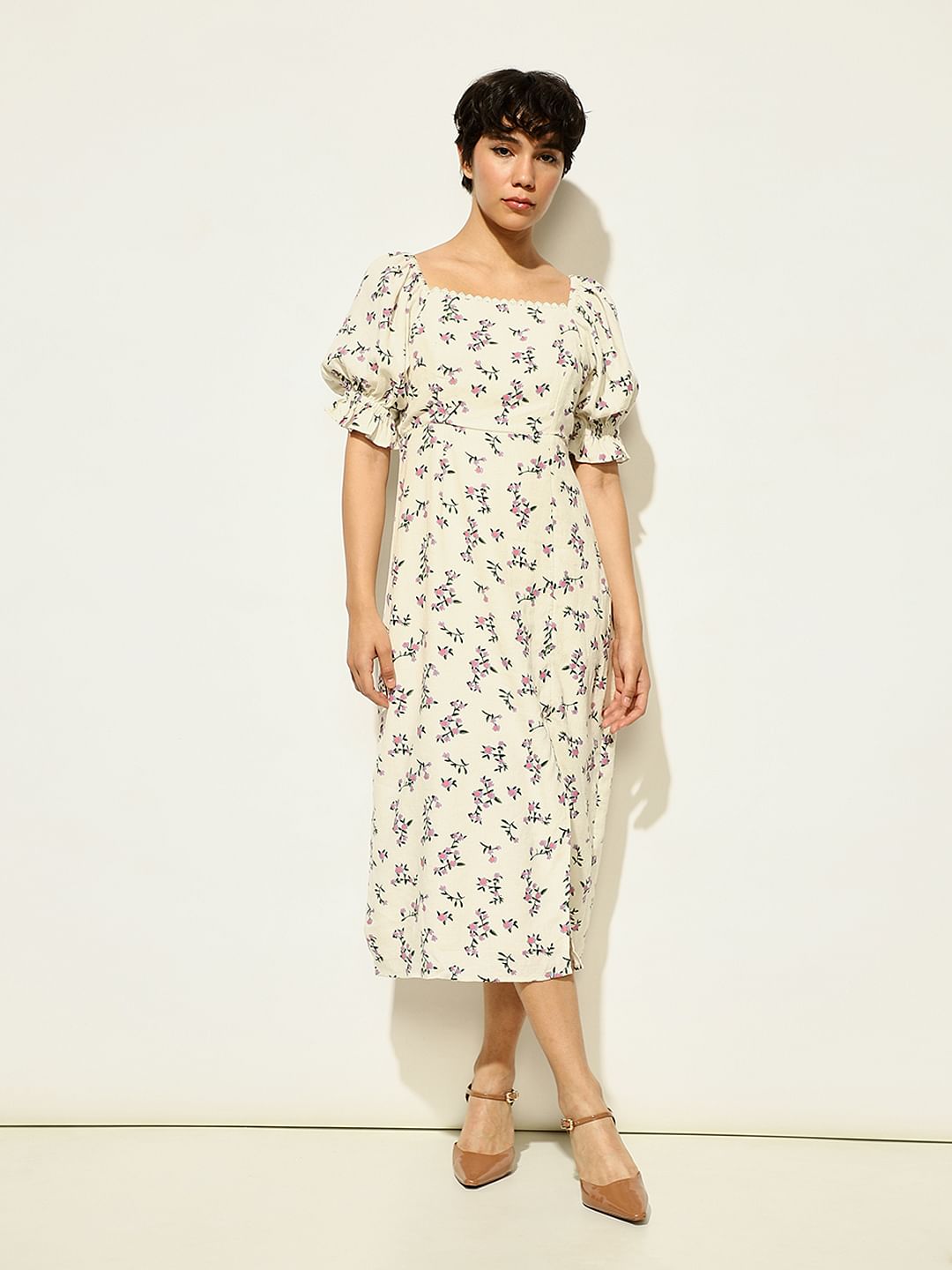 White Floral Midi Dress