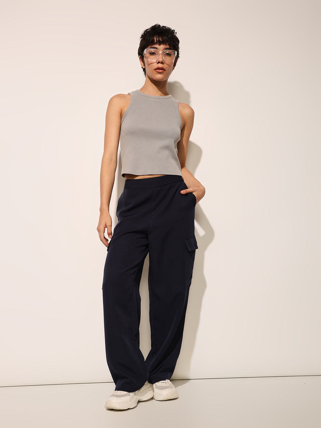 ONLY Navy Blue Loose Fit Pants